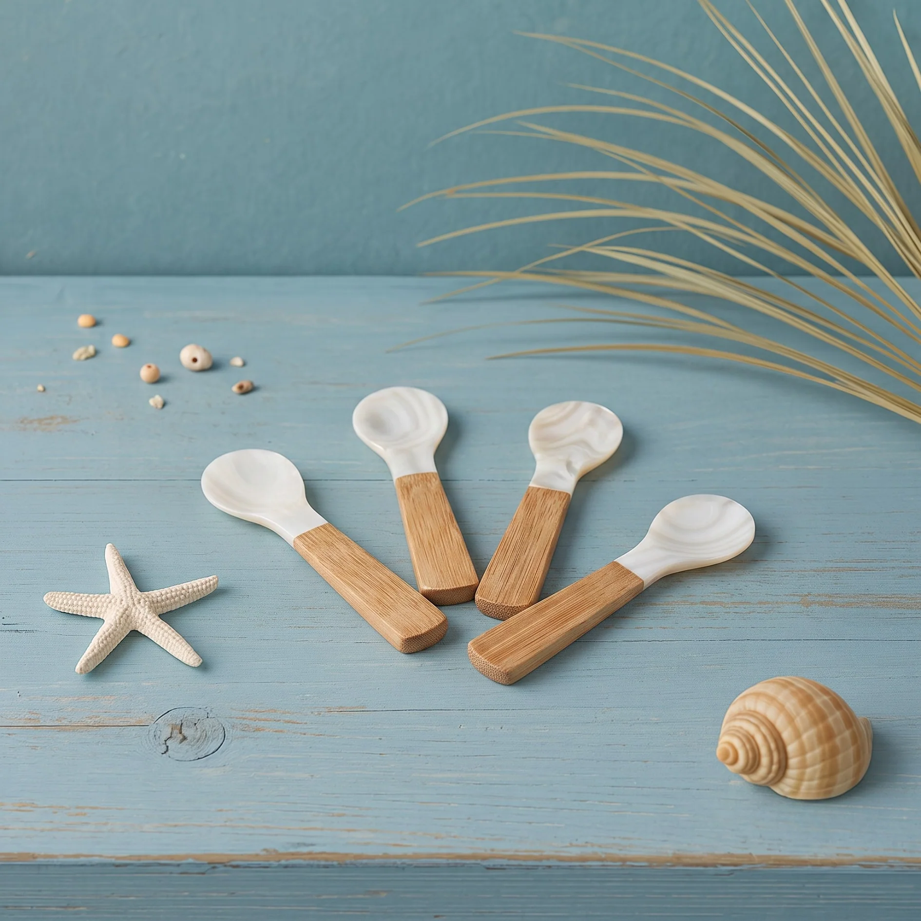 Carefully Designed Seashell amp Bamboo Spoons Small Set of 4 Practical