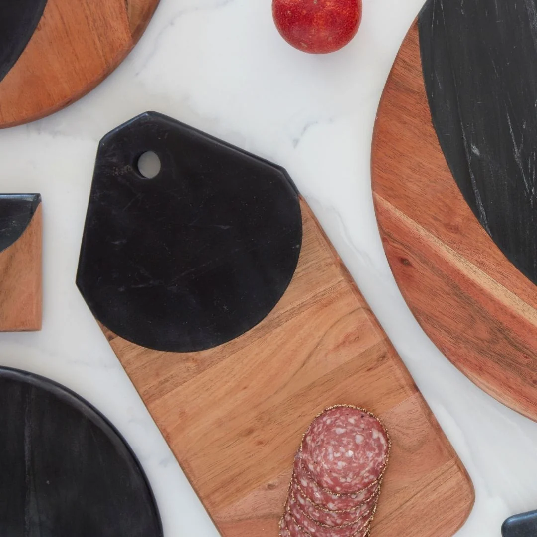 Contemporary Helena Black Marble Tab Board Large Top-Quality