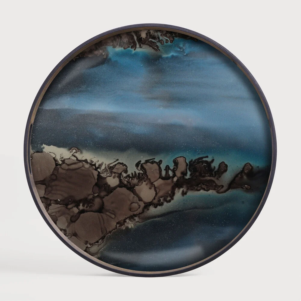 Soft Round Glass Organic Tray Slate