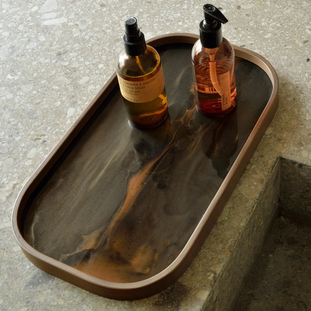 Authentic Oblong Bronze Glass Organic Valet Tray Elite