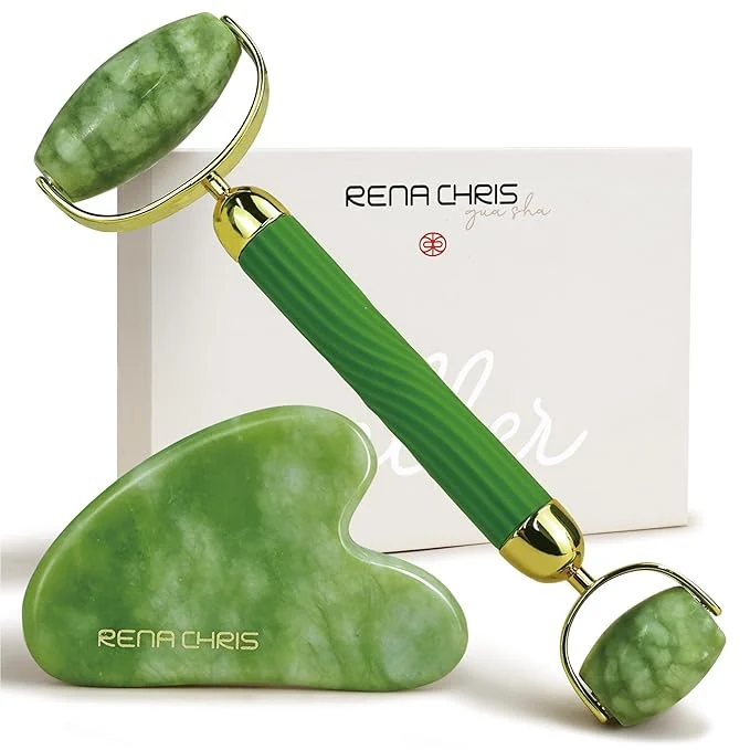 Durable Rena Chris Gua Sha and Face Roller Set Anti-Breakage Jade Roller Professional