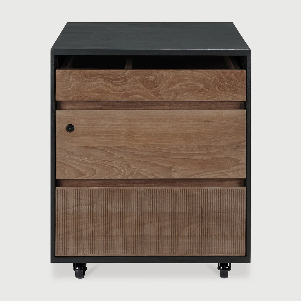 Dependable Oscar drawer unit - varnished teak - black - 3 drawers - with keylock Elegant