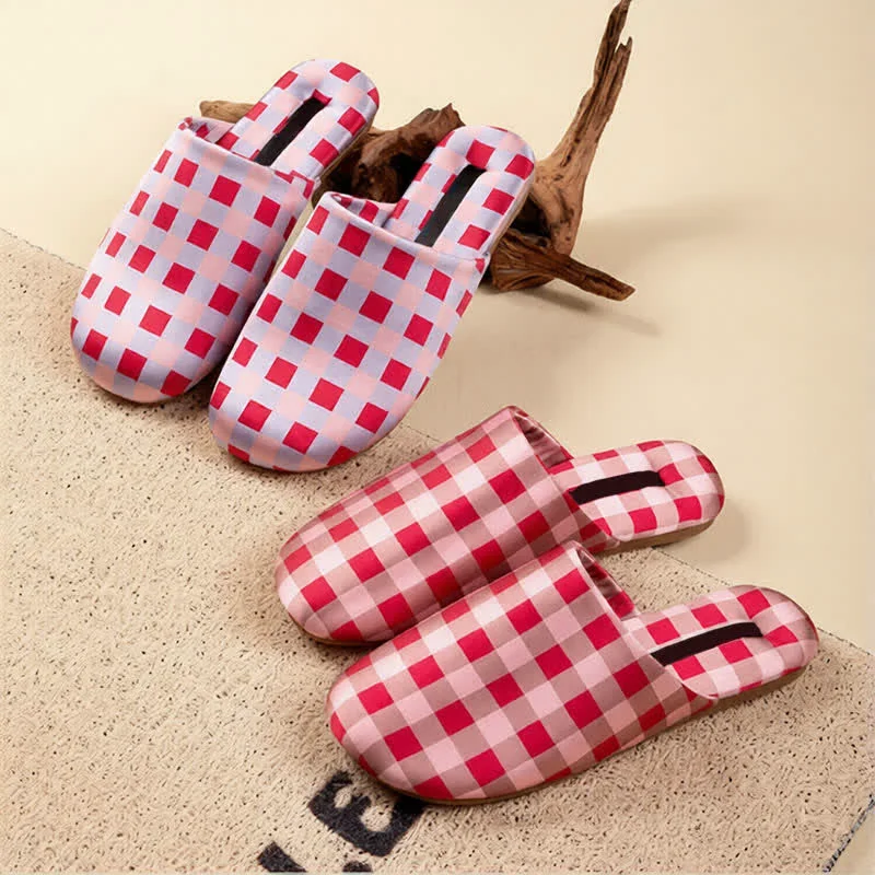 Casual Ownkoti Breathable Satin-Touch Plaid House Shoes Advanced