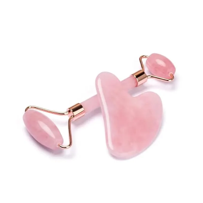 Solid Rose Quartz Gua Sha Jade Roller Set Trusted