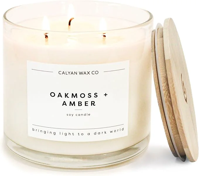 Smooth Calyan Wax Co. Oakmoss Amber 3 Wick Scented Candle Detailed