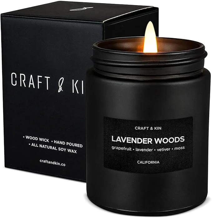 Top-Quality Craft Kin Premium Lavender Woods Candle Black Scented Candles Fast