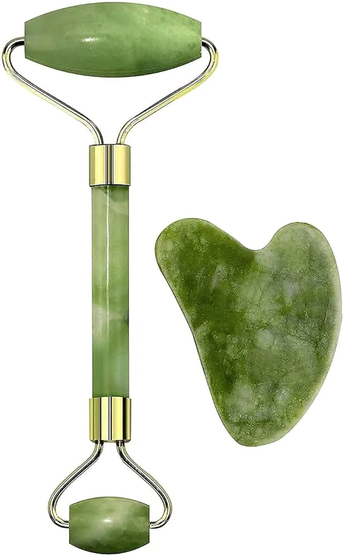 Breathable Jade Roller Gua Sha Set – Natural Jade Stone Face Massager Cooling Trusted
