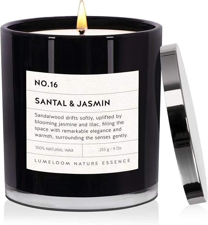 Clean Santal Jasmine Luxury Scented Candles 9oz Soy Wax Candles