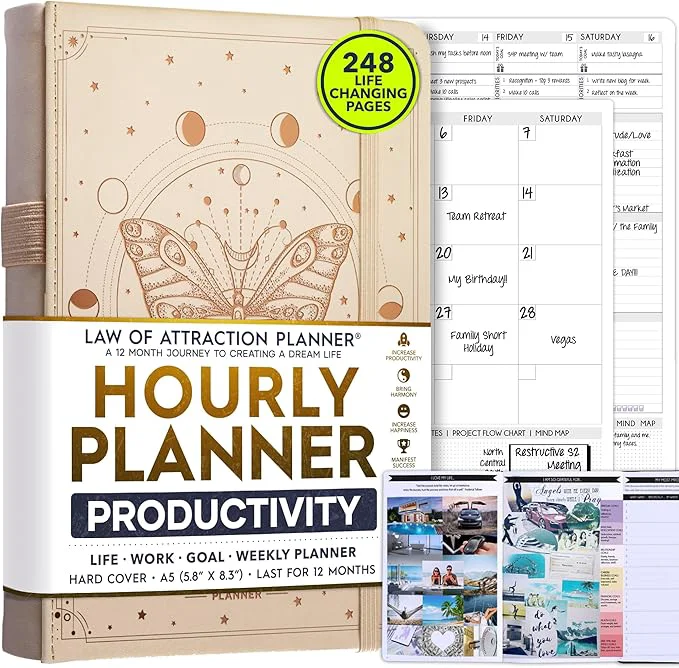 Casual Hourly Planner - Undated Weekly Monthly Planner 12-Month Journey to Increase Efficient