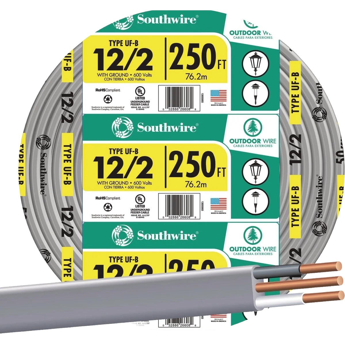 Artisan Southwire 250' 12 AWG 2-Conductor UFW G Wire Lightweight