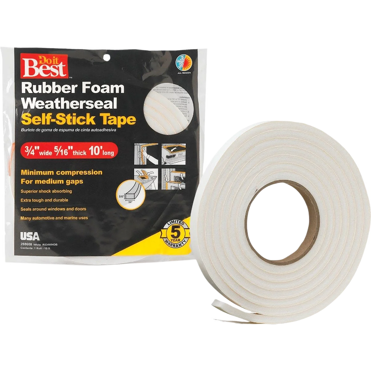 Breathable Do it White Foam Weatherstrip Tape 3 4 x 5 16 In. x 10 ft. Modern