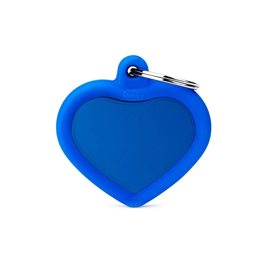 Certified MyFamily Hushtag Blue Aluminum Heart with Rubber Pet Tag First-Class
