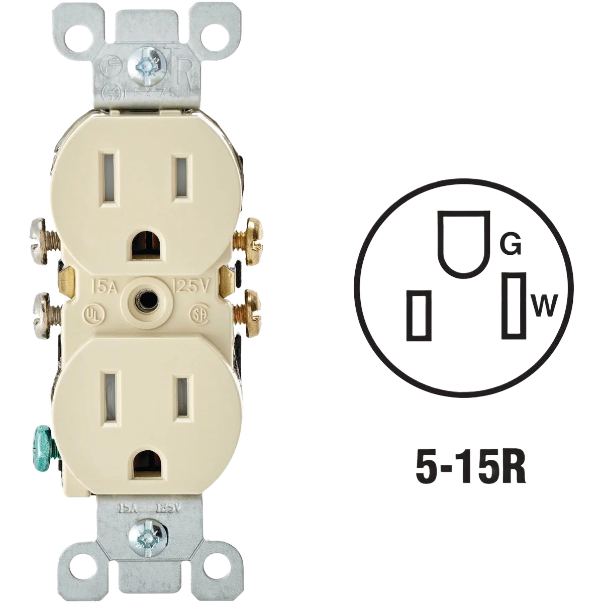 Detailed Leviton 15 Amp Ivory Tamper Resistant Duplex Outlet Pure