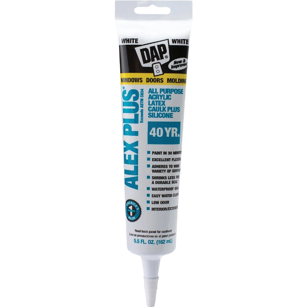 Certified DAP Alex Plus White All Purpose Acrylic Latex Caulk Plus Silicone 5.5 oz. Expertly Made