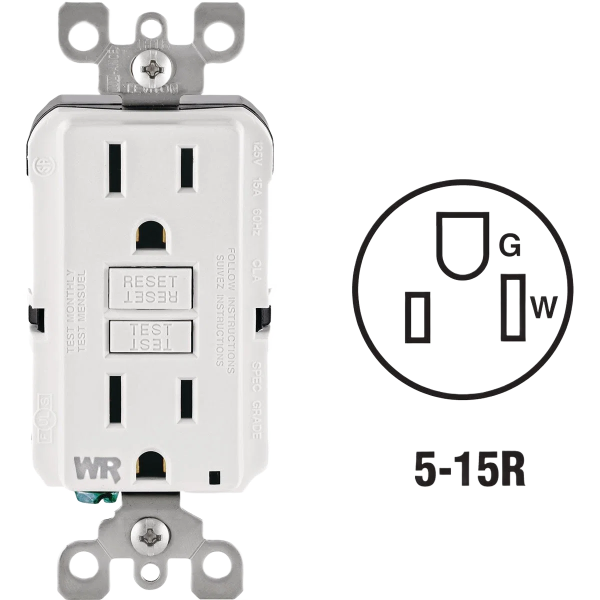 Stylish Leviton SmartlockPro White Tamper Weather Resistant 5-15R GFCI Outlet Natural