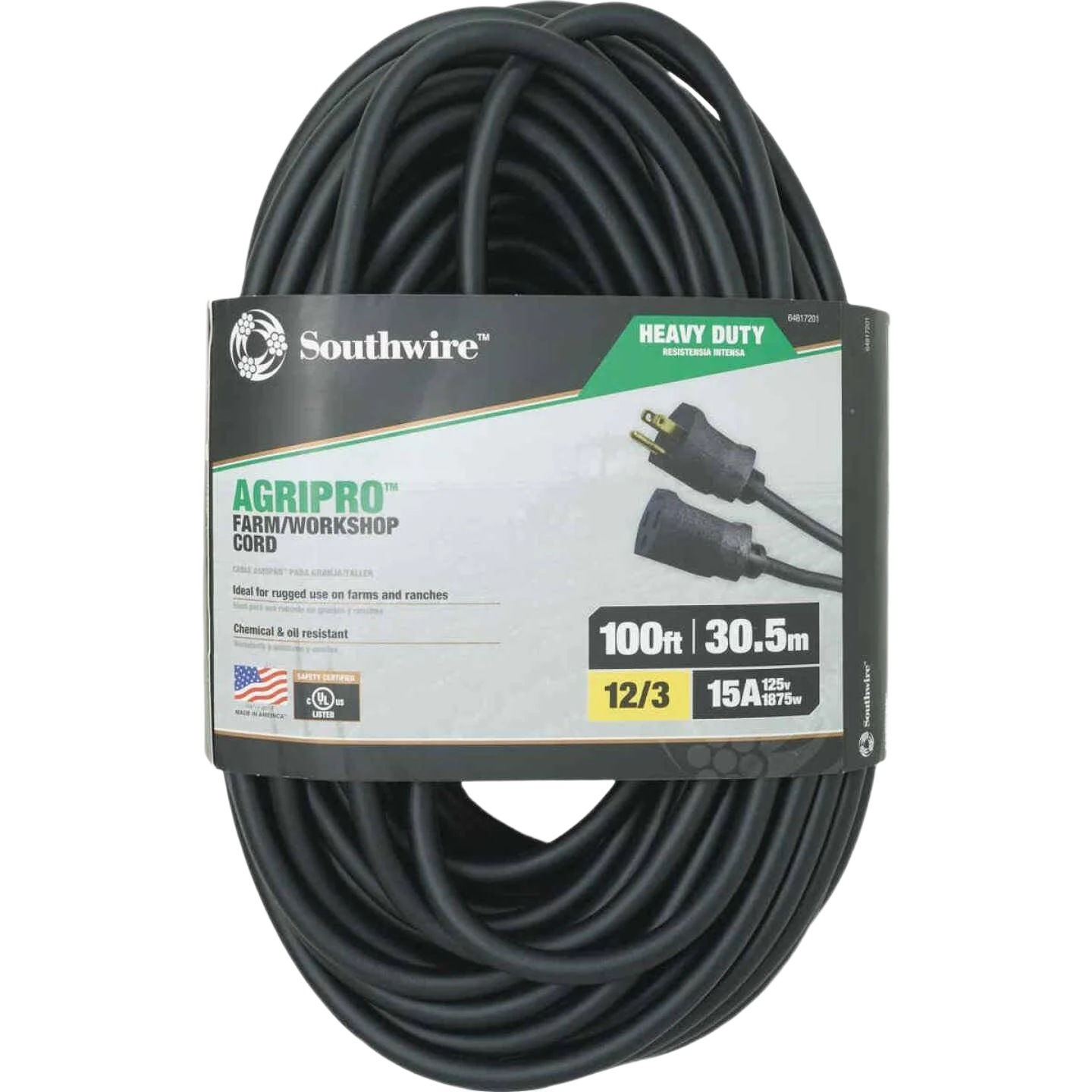 Stylish Southwire Agri-Pro 12 3 Black Heavy-Duty Rubber Extension Cord 100 ft. Premium Material
