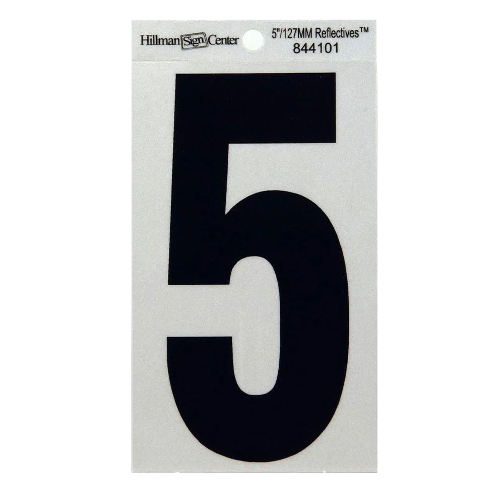 Verified Hillman 5-In. Black Silver Reflective Adhesive House Number 5 Artisan