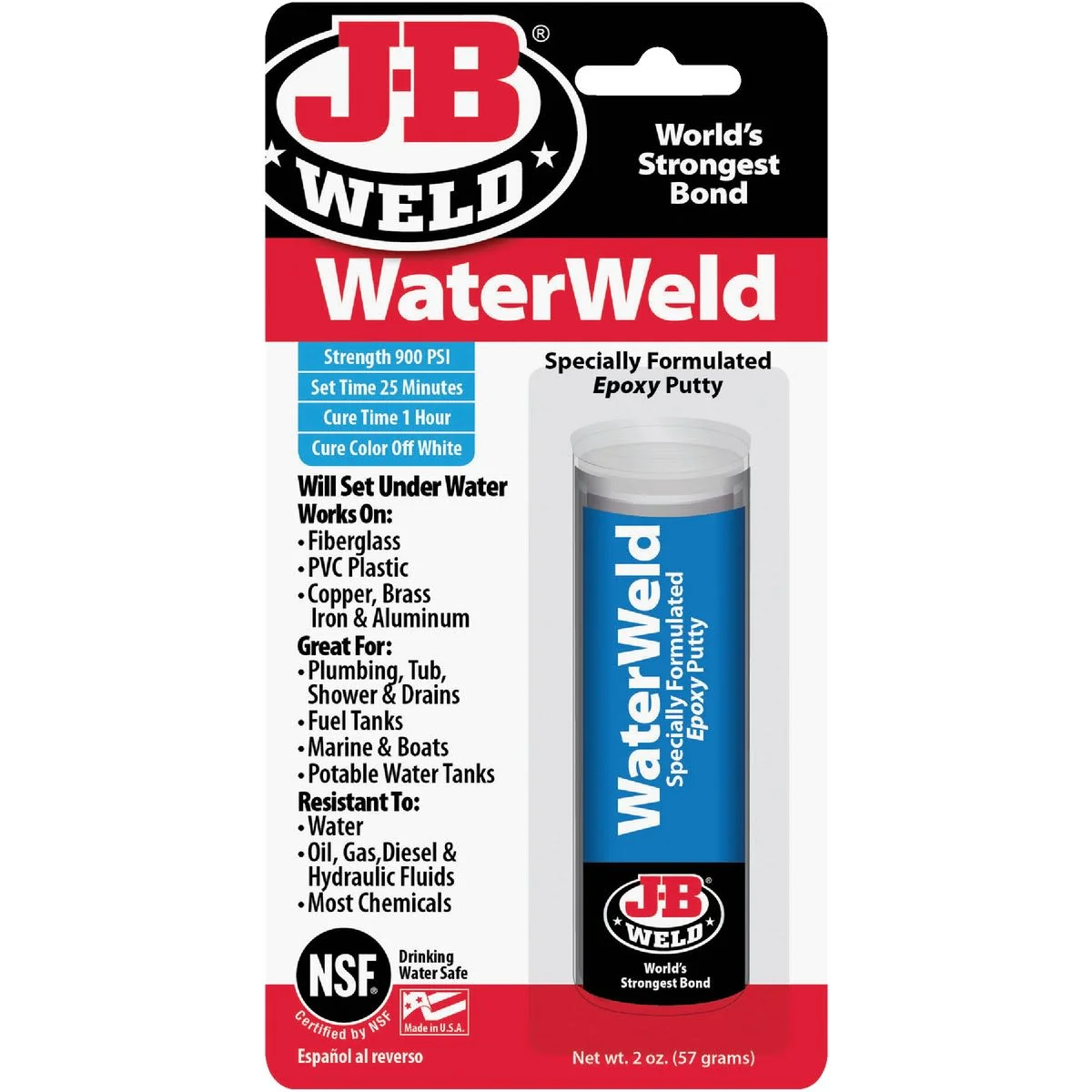 Clean J-B Weld Waterweld Epoxy 2 oz. Classic