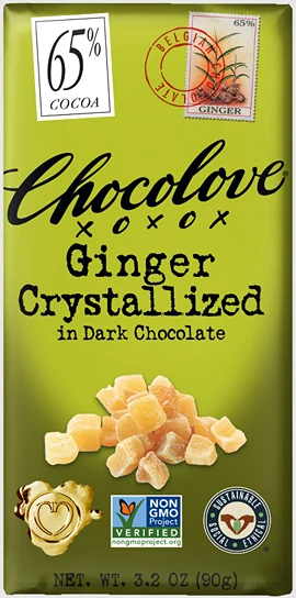 Authentic Chocolove Ginger Crystalized in Dark Chocolate Bar 3.2 oz. Long-Lasting