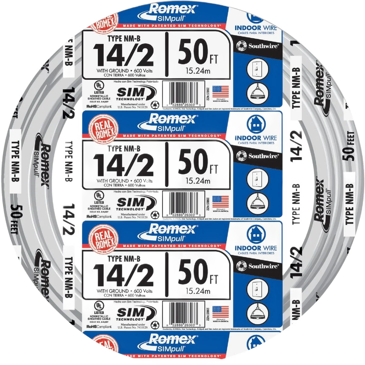 Durable Romex 50 ft. 14-2 White Solid NMW G Wire Responsible