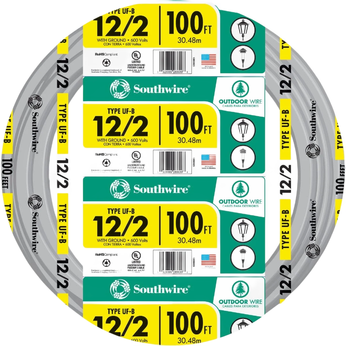 Contemporary Southwire 100' 12 AWG 2-Conductor UFW G Wire Fast