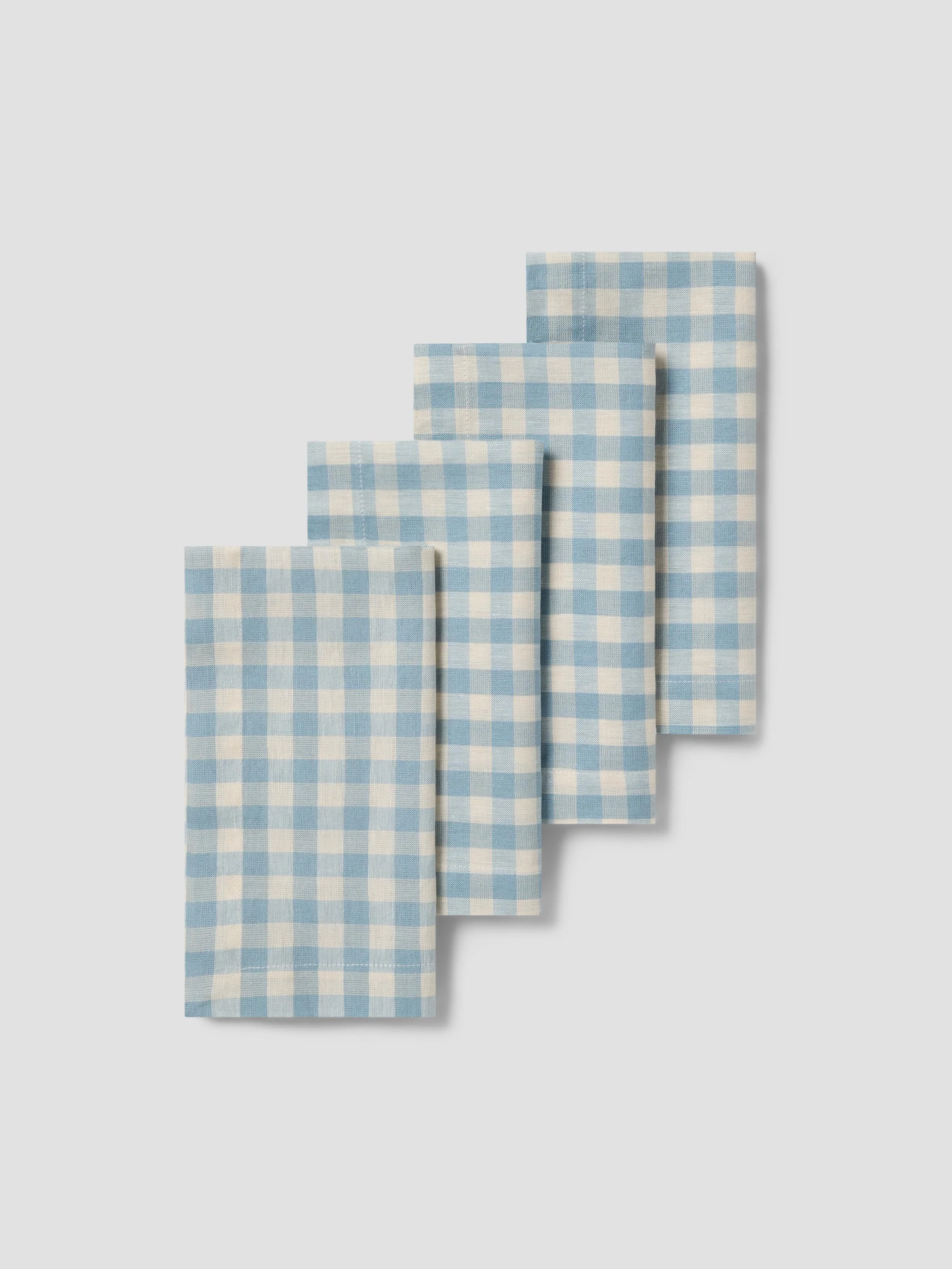 Sophisticated Warm Blue Gingham Linen Blend Napkins Set of 4 Eco-Friendly