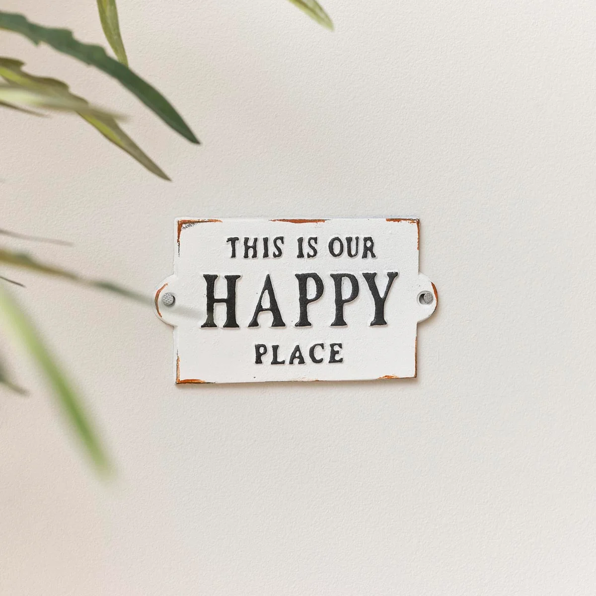Clean Rustic White Metal 'Happy Place' Wall Sign Responsible