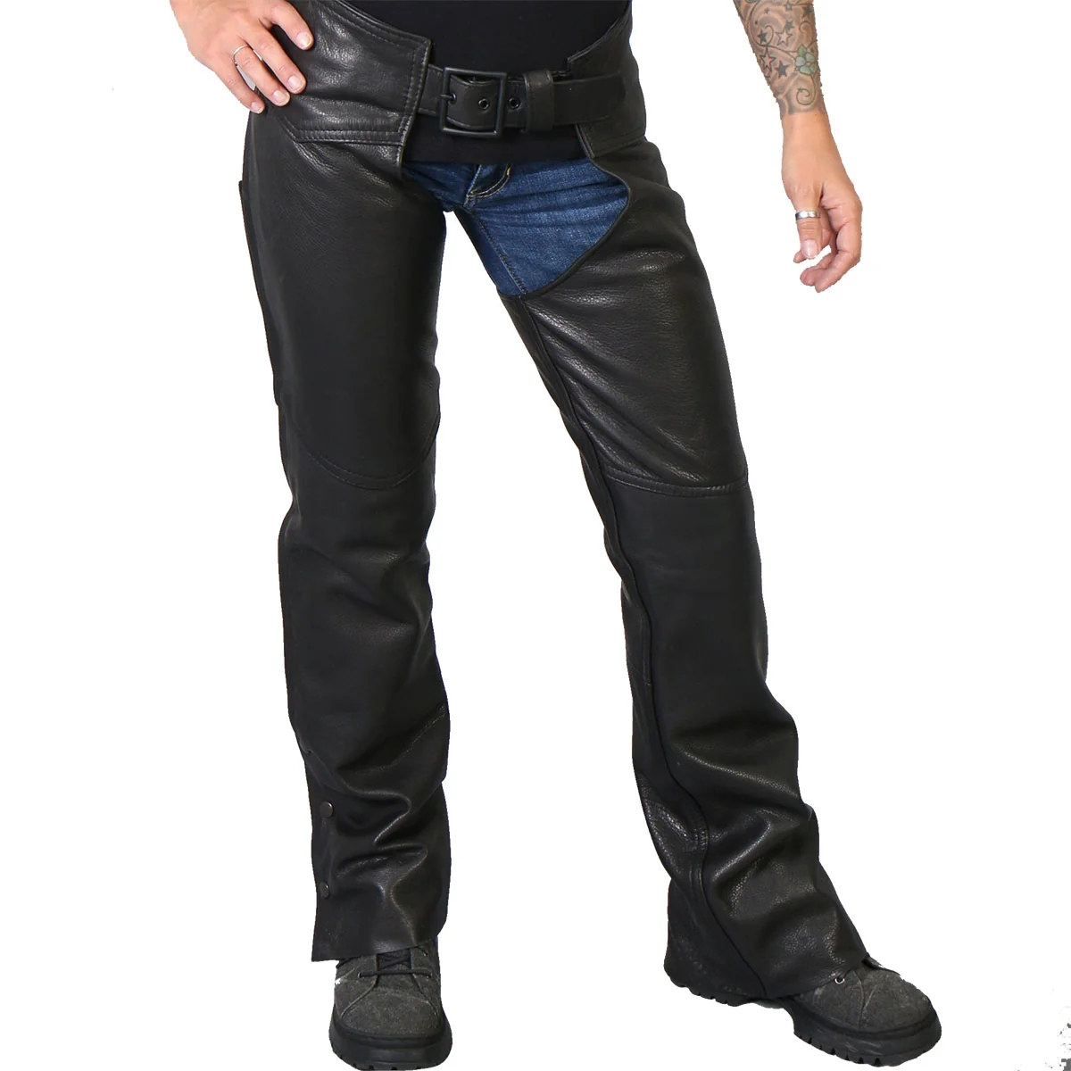 Top-Quality Hot Leathers CHL5001 USA Made Women's Black Premium Leather Motorcycle Chaps Official