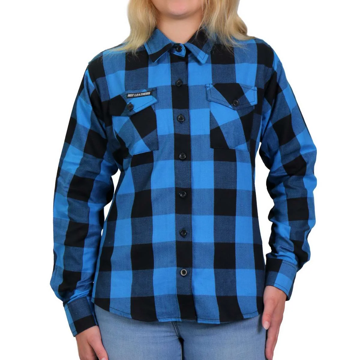 User-Friendly Hot Leathers FLL3004 Ladies Black and Aqua Long Sleeve Flannel Artisan
