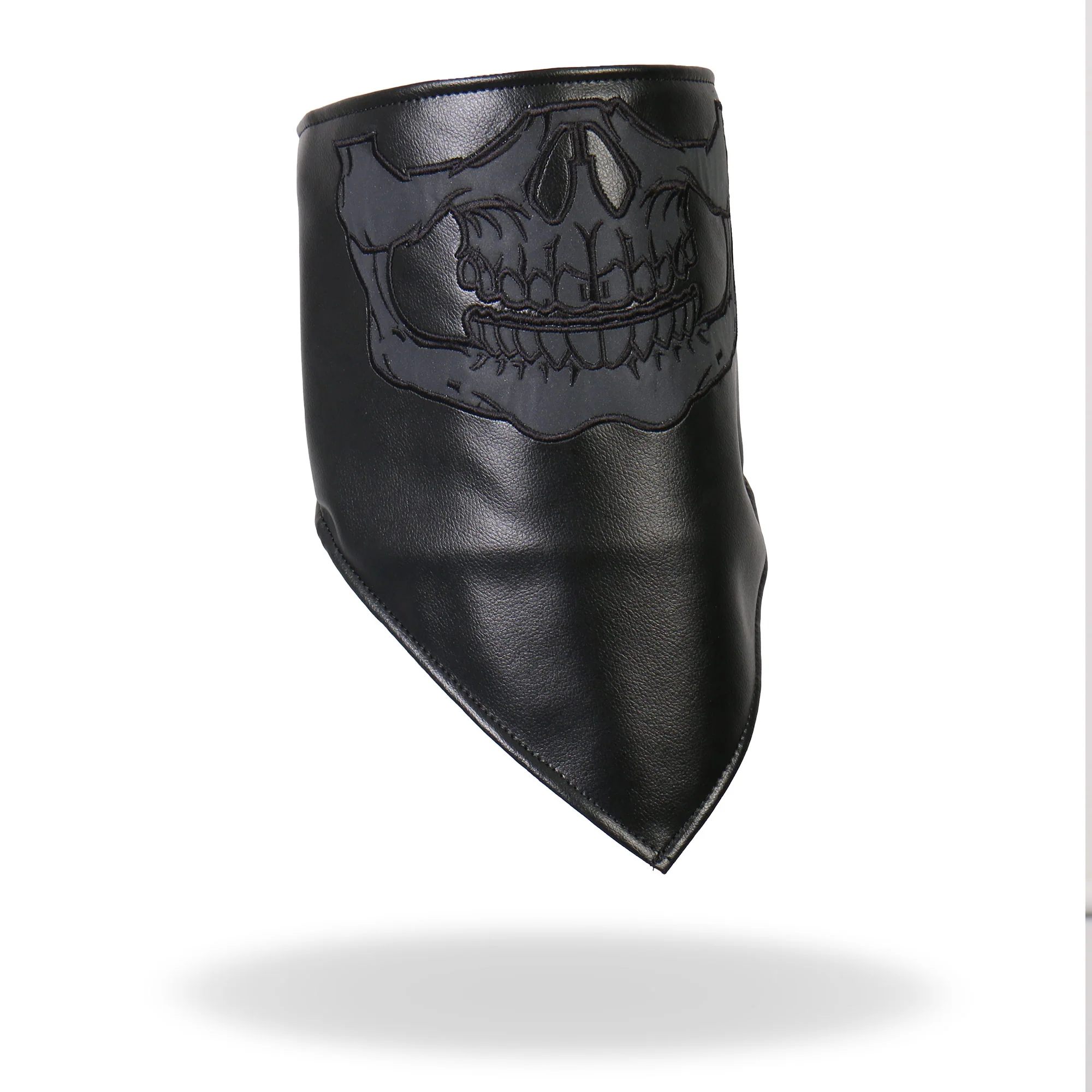 Sustainable Hot Leathers NWL1008 Black Leather Reflective Skull Neck Warmer with Fleece Lining Effective