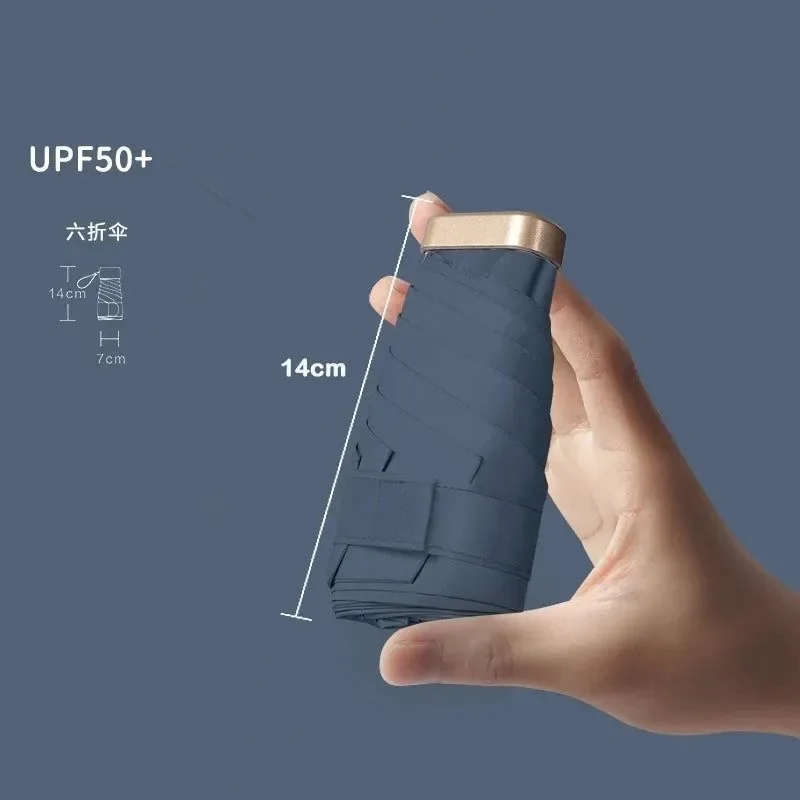 Clean Miniparaguas de bolsillo - Parasol plegable ultraligero de 6 varillas protección UV portátil para lluvia y sol Smooth