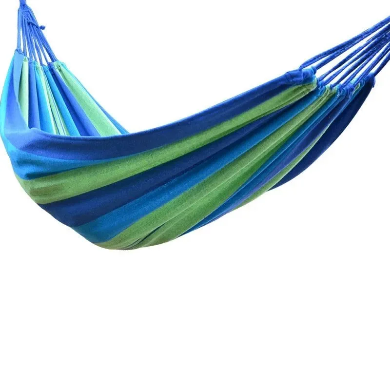 Artisan Hamaca doble portátil para acampar con correas para árboles – Rayas azules de colores Classic