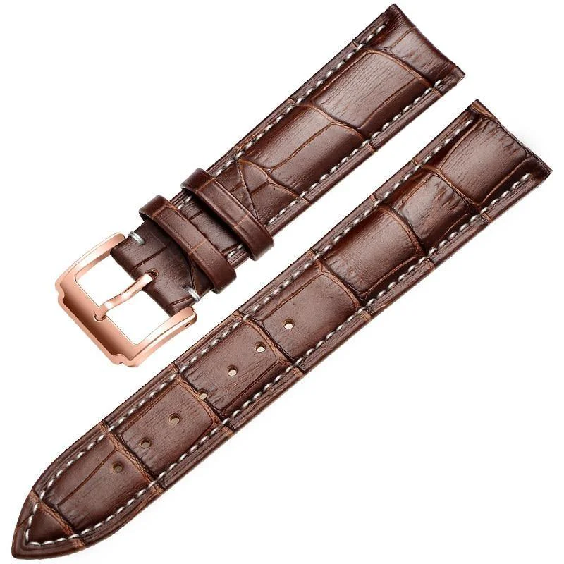 Convenient Horace Correa de reloj clásica de piel de becerro cosida marrón Breathable