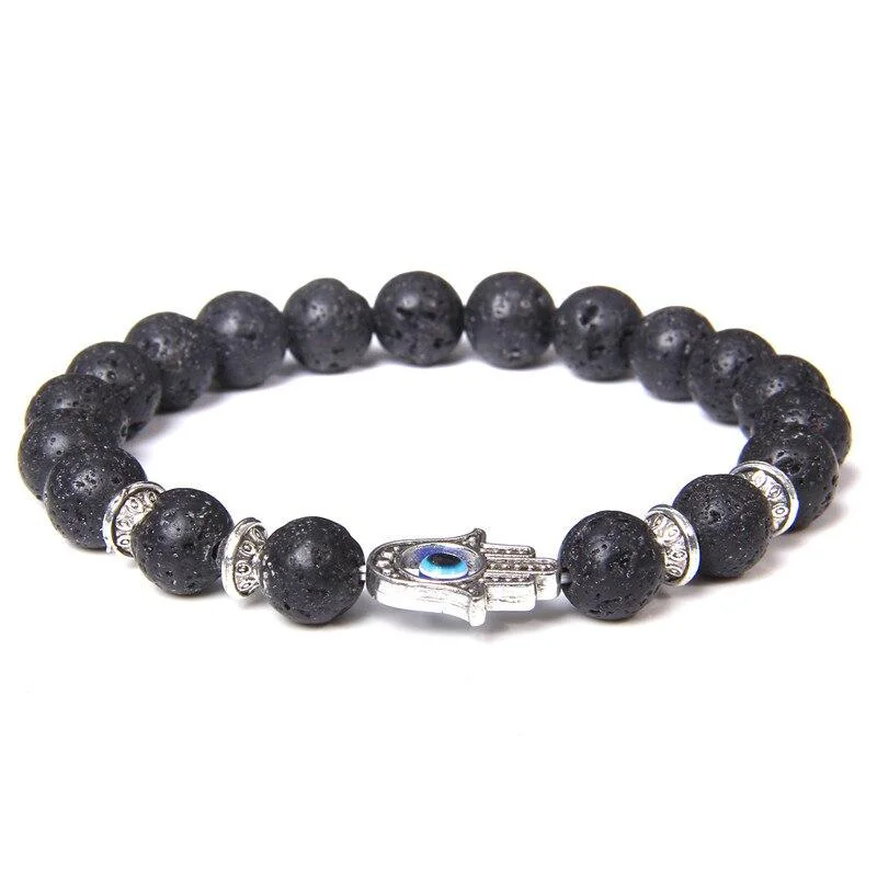 Sophisticated Pulsera de cuentas con la mano de Fátima y piedras de mal de ojo Superior
