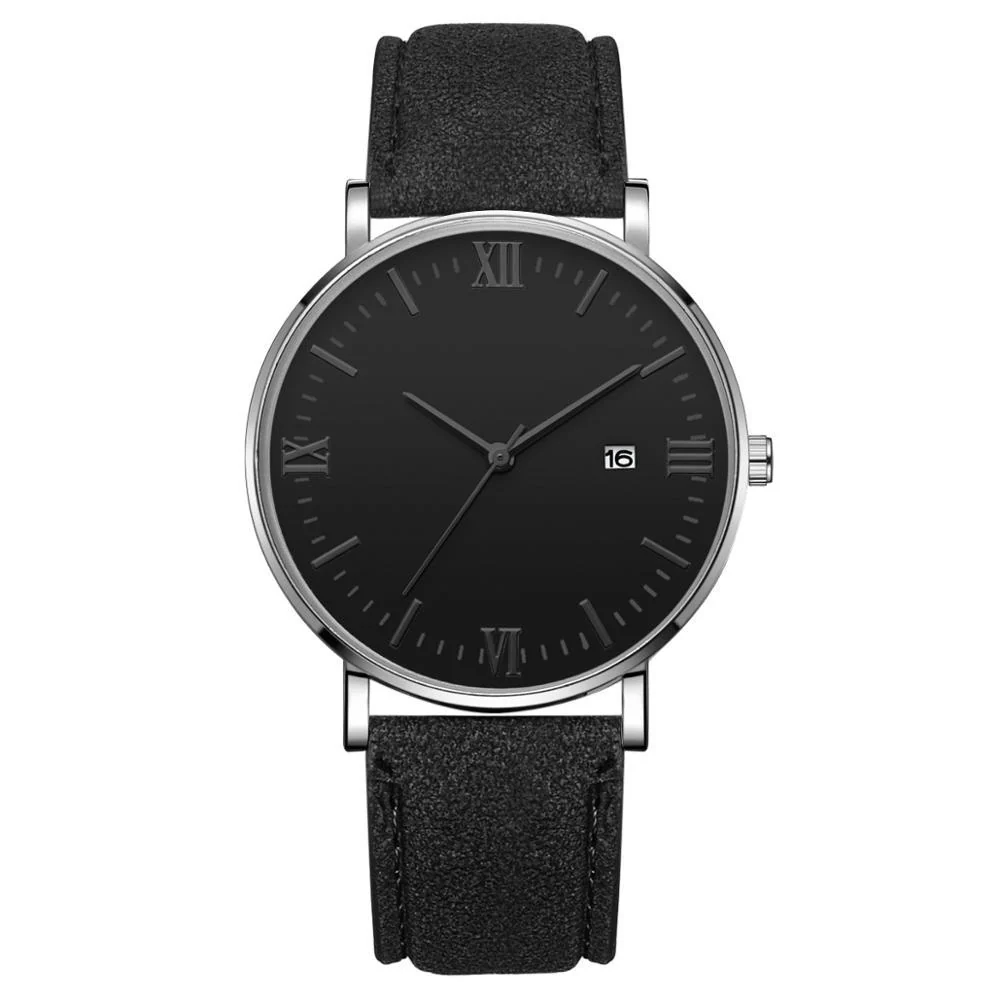 Solid Flavio Elegante reloj clásico con esfera negra y correa de piel Environmentally Friendly