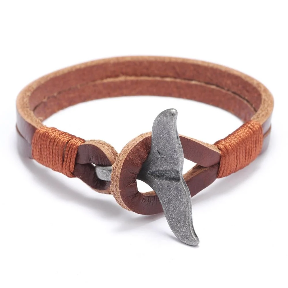 Crafted Cola de ballena Pulsera de cuero macizo Outstanding