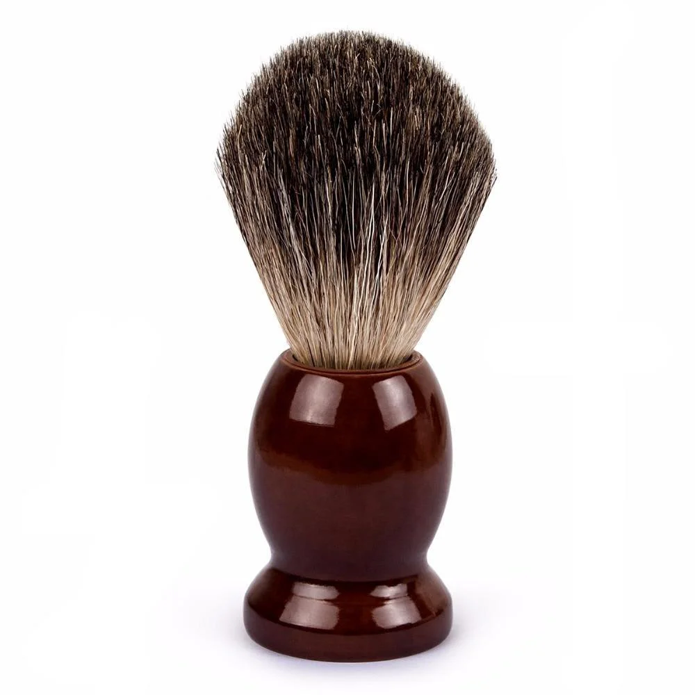 Crafted Brocha de afeitar tradicional de pelo de tejón puro con mango de madera Original