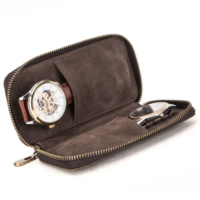 Casual Ethan Estuche para reloj portátil de cuero rústico con 2 ranuras Superior