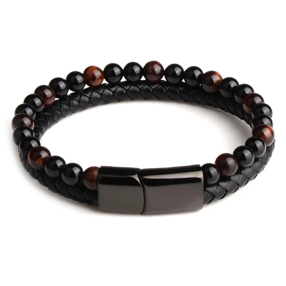 Contemporary Pulsera de cuentas de piedra natural y cuero Innovative