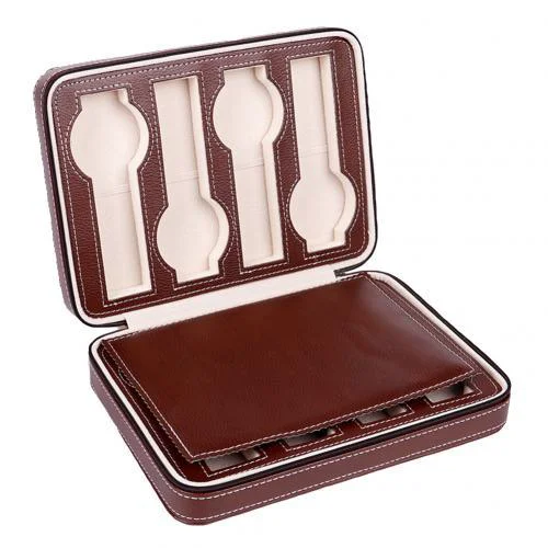 Sophisticated Maxime Estuche de viaje portátil de cuero con cremallera para guardar relojes 2 4 8 rejillas Modern