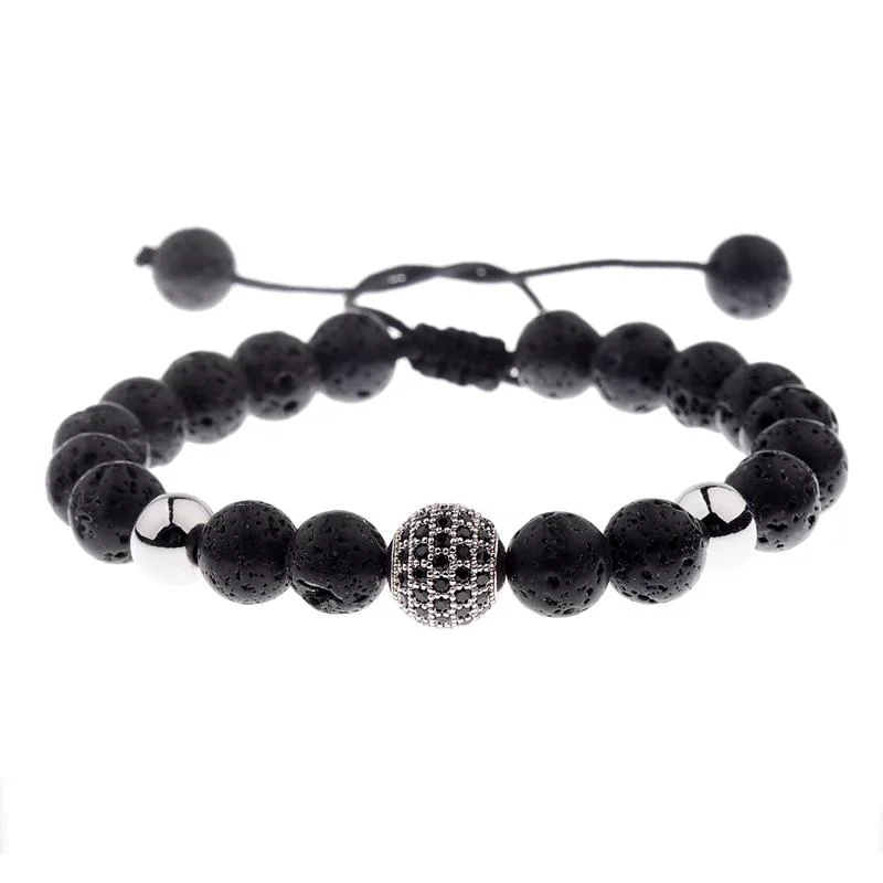 Authentic Simon Pulsera de cuentas de piedra de lava y tono dorado Original