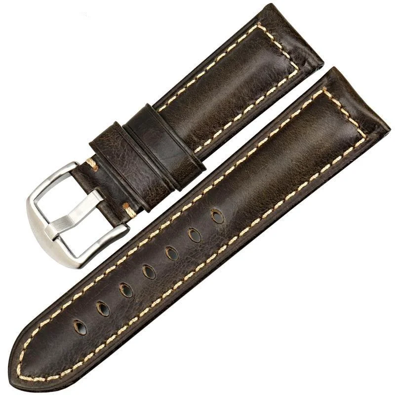 Durable Damien Correa de reloj Vintage de cuero encerado con hebilla de plata Organic