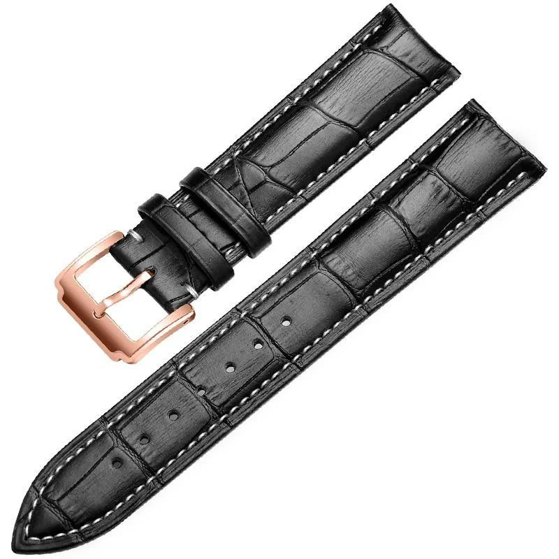 Verified Horace Correa de reloj clásica de piel de becerro cosida negra Functional