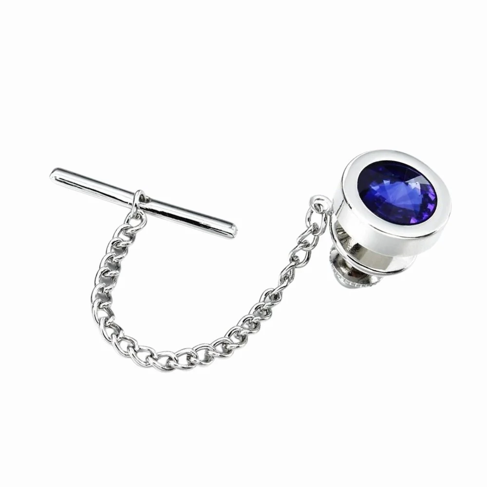 Authentic Round Crystal Silver-Tone Tie Tack Classic