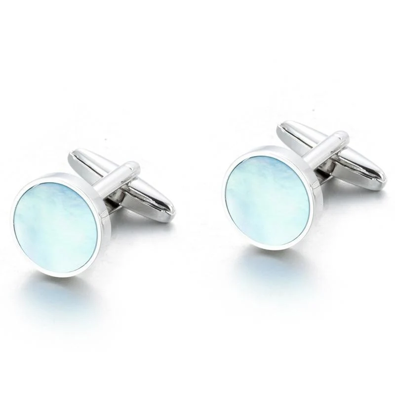 Contemporary Round Sea Shell Silver-Tone Cufflinks Durable