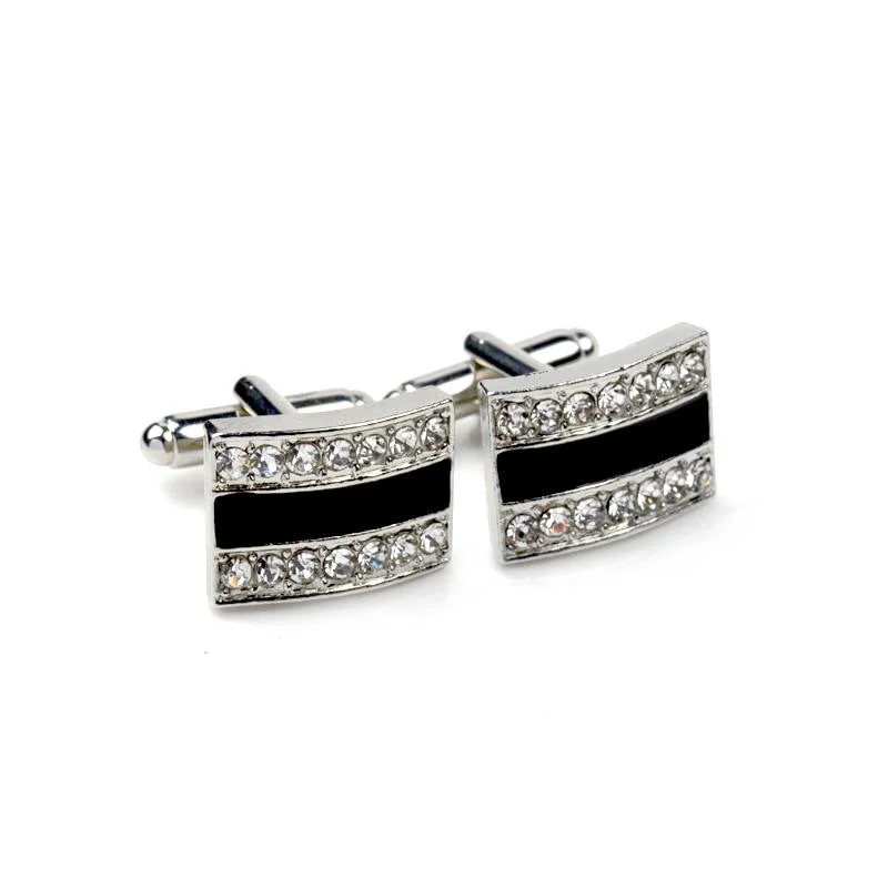 Trusted Black Crystal Rectangular Metal Cufflinks Minimalist