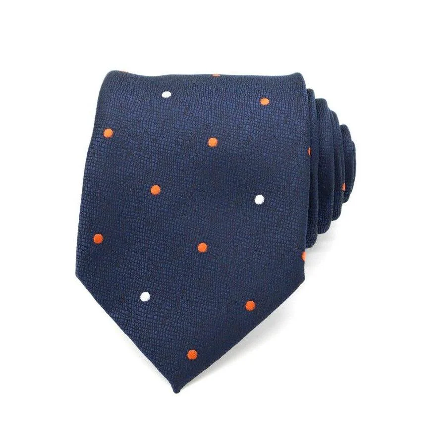 Comfortable Navy Blue Polka Dot Silk Tie Fine