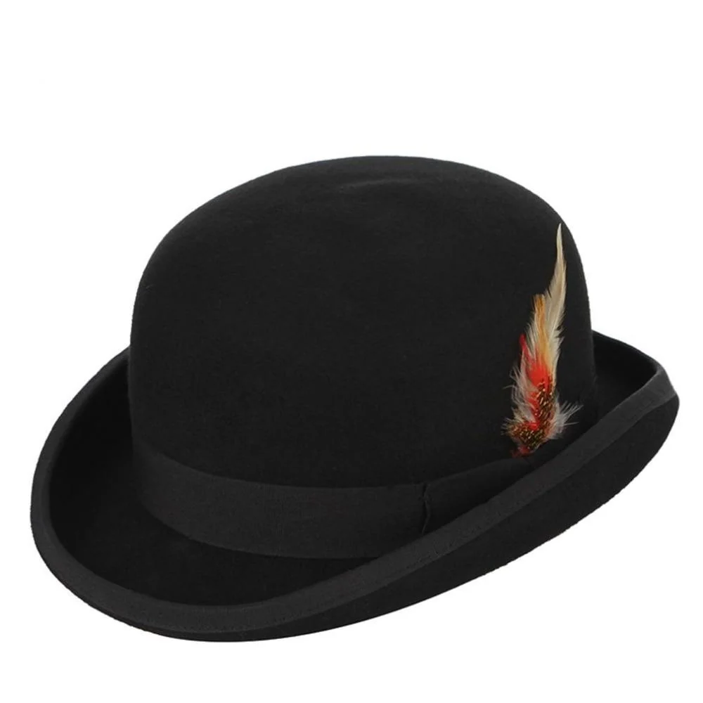 Convenient Sombrero bombín negro de fieltro de lana con pluma Elegant