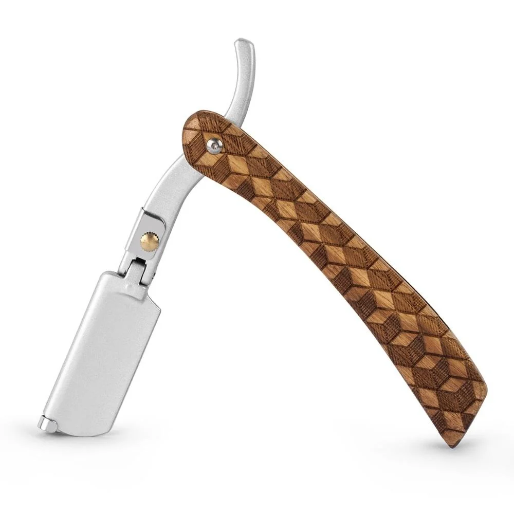 Solid Maquinilla de afeitar recta Shavette de doble filo con mango de madera de peral Expertly Made