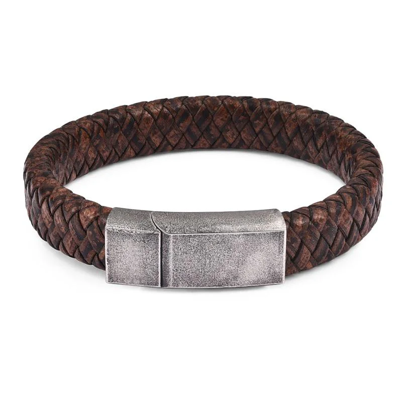 Durable Olaf Pulsera vintage de cuero trenzado Premium